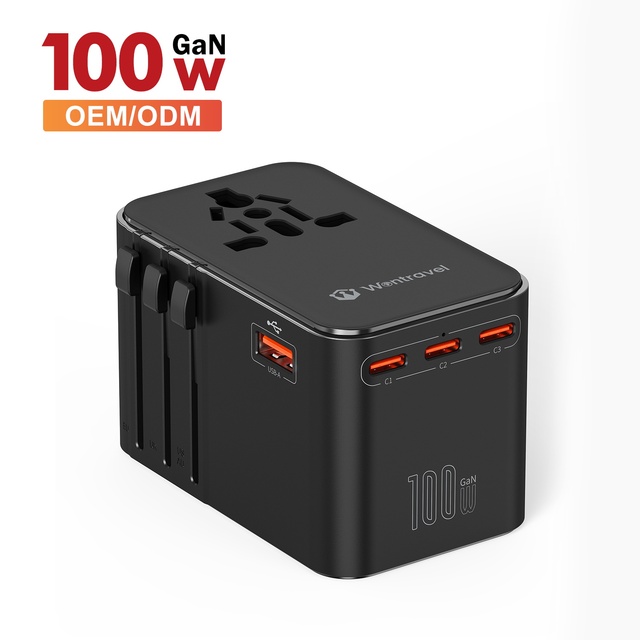 Wontravel Global AC Outlet 4 Plug Adapter 100W GaN PD Type-C  Fast Charger Travel Adapter