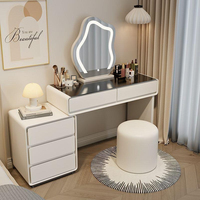 Meuble de toilette moderne et minimaliste pour chambre à coucher, armoire de rangement multifonctionnelle, miroir éclairé, tout-en-un, couleur crème, bois durable, maquillage