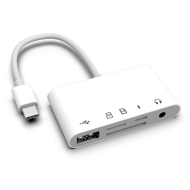 Multi Slot High Speed Type C USB C TF/SD Memory Card Reader 5 in 1 OTG AUX Audio Jack Adapter Hub Card Reader
