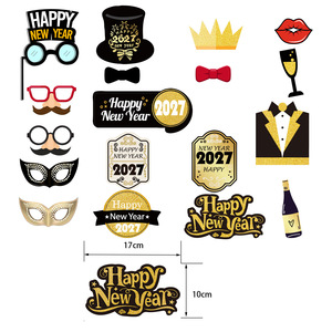 อุปกรณ์ประกอบฉากถ่ายภาพปีใหม่ 2027 จำนวน 18 ชิ้น มงกุฎสีดำทอง หน้ากากแฟนซี ป้ายถือสำหรับงานปาร์ตี้ เกมส์ ฉากถ่ายรูป - Product Image 2