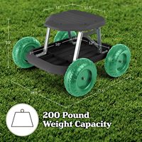 Siège de jardin roulant léger à 4 roues avec plateau porte-outils noir/vert |   Chariot-tabouret de jardinage pour le rangement des outils de jardin