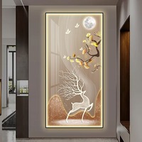 Nouveau design de peintures murales abstraites en verre de luxe Art Home Decor Tree Crystal Porcelain Painting avec LED