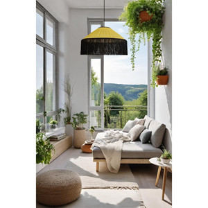 Colore Tiffany fantasia paralume fatto a mano in giallo brillante, luce pendente. - Product Image 3