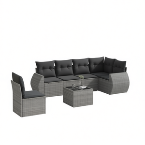 Moderno Conjunto de Sofás de Jardín de Ratán Gris, 6 Plazas, Muebles Modulares para Exteriores, Estilo de Diseño Contemporáneo - Product Image 1