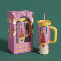 Everich Mug de voyage isotherme à double paroi en acier inoxydable de 30 oz pour l'aventure en extérieur, avec poignée et pailles, coffret cadeau
