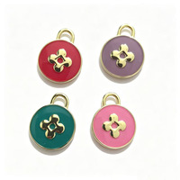 Pendentif Homan HMC1010 en alliage de zinc plaqué or avec breloques florales mignonnes, serti de pierres, bijou fantaisie coloré pour femme, design rond, cadeau