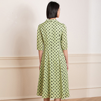Robe midi respirante à imprimé numérique pour femmes, col tailleur, à pois, élégante, manches trois-quarts, pour tous les jours