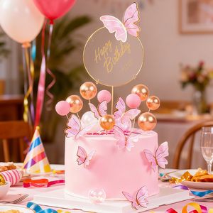 Decoración para Pastel de Cumpleaños, Adorno de Mariposa, Mariposa de Papel Dorado, Inserto para Pastel de Cumpleaños, Decoración de Pastel de Feliz Cumpleaños - Product Image 4