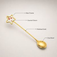 Ensemble de couverts dorés festifs 6 pièces, cuillère et fourchette à motif étoile de Noël, breloques émaillées renne, bonhomme de neige, Père Noël, sapin, coffret cadeau, ensemble de table de fêtes