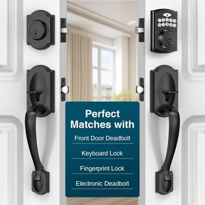 Manija de Puerta Delantera Calzibeno, Negro Mate, Zinc, Estilo Tradicional, Palanca Reversible, Fácil Instalación - Product Image 1