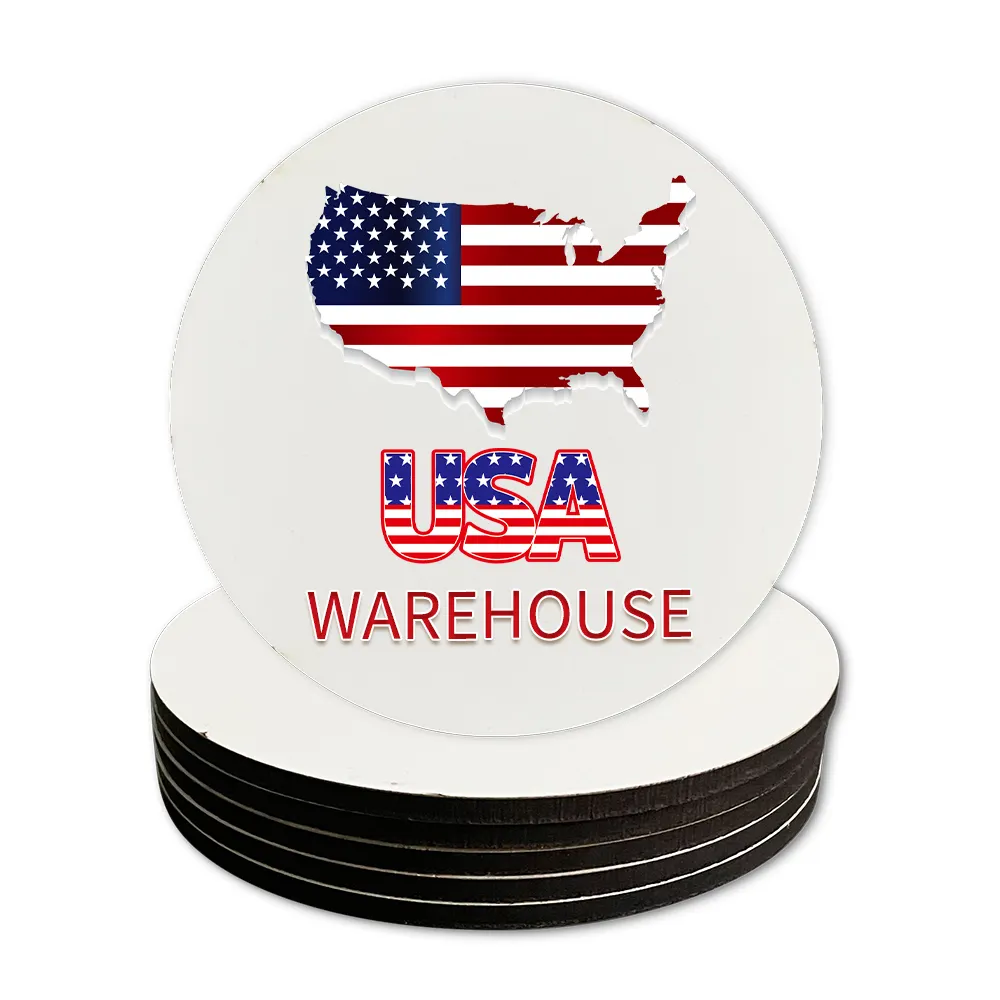 Wholesale USA warehouse Square and Round Hardboard wooden MDF Coasters mat Unglazed Ceramic White Tiles for Painting