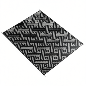 Alfombra de Camping Geométrica Reversible Negra y Gris de 9x12 Pies, Impermeable, Plegable, para Exteriores, con Bolsa de Transporte, para Uso en RV y Patio - Product Image 1