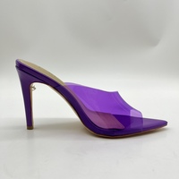 Sandales en PVC à bout ouvert avec logo personnalisé, couleur violette, talons aiguilles sexy, antidérapantes, souples, pour le printemps et l'été, avec cristaux