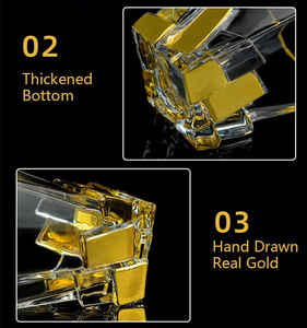 バーボンウイスキーウォッカを飲むためのユニークな高品質クリスタルアイスキューブ型10オンスゴールドリムホイキーグラス - Product Image 4