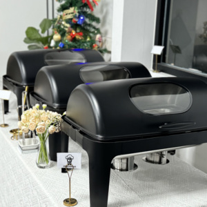 Otel partisi gıda ısıtıcısı tepsi yakıt alkol 9L kapasiteli yuvarlak şekil paslanmaz çelik reşo çanak büfe isıtıcı seti - Product Image 1