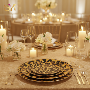 Platos de Cerámica Vintage Redondos con Borde Dorado y Estampado de Leopardo para Banquetes de <span class=keywords><strong>Boda</strong></span> y <span class=keywords><strong>Catering</strong></span> - Product Image 4