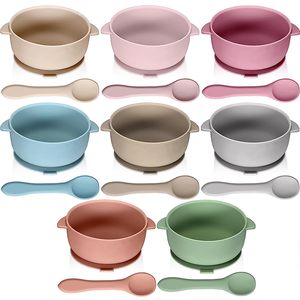 아기 유아 실리콘 흡입 식품 보관 그릇 숟가락 식기 세척기 전자 레인지 안전 수유 세트 - Product Image 1