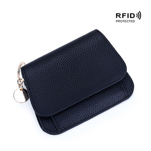 Porte-monnaie et porte-cartes en cuir véritable à rabat, multi-fentes, avec fermeture à bouton, compact et <span class=keywords><strong>portable</strong></span>, en nylon, avec poche zippée pour cartes - Product Image 6