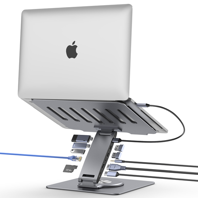 Production Product Design Service Ergonomic Laptop Stand Aluminium Adjustable Laptop Stand with Docking Station Hub