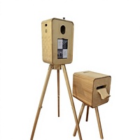 Photomaton portable vertical rétro en bois à double coque avec imprimante intégrée compatible avec Surface Pro, iPad, DSLR