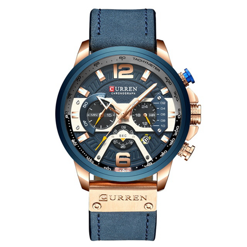 Curren 8329 Sport Horloges Voor Mannen Blauw Luxe Sport Lederen Polshorloge Man Klok Mode Chronograaf Polshorloge