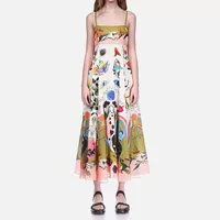 Robe élégante sans manches à taille haute en polyester avec col carré et imprimé pour le printemps, service OEM ODM en gros