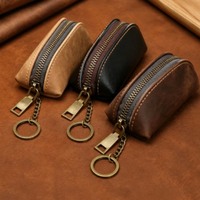 Porte-clés rétro pour homme en cuir véritable fait main, en cuir de vachette pleine fleur, avec fermeture à bouton-pression, grande capacité, vente en gros