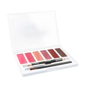 Set Palet Lipstik Lipstik, Kit Kontur Bibir Pigmen Tinggi Termasuk 6 Warna Bibir dan Garis Bibir dengan Kuas