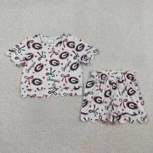 Conjunto de Camiseta y Pantalones Cortos con Estampado de Lazos de Equipos Universitarios de Fútbol Americano para Niñas, Estilo Veraniego, Moda para Hermanas, Borde Festoneado, RTS Boutique - Product Image 3