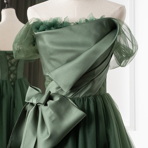 Robes de mariée Jancember Rl136 élégantes en organza vert à col bateau avec nœud et lacets - Product Image 6