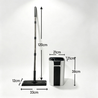 Ensemble de balai plat et seau avec essoreuse, manche télescopique en acier inoxydable, tampon microfibre pour lavage et essorage, usage domestique