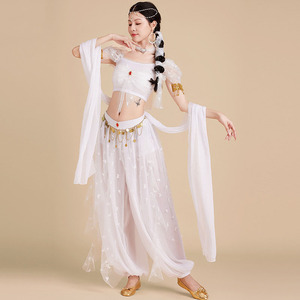 Traje de Danza del Vientre Hindú de <span class=keywords><strong>Bollywood</strong></span> con Lentejuelas Multicolores y Mariposas 3D, Estilo Princesa Jazmín, para Mujer, 100% Poliéster Digital - Product Image 1