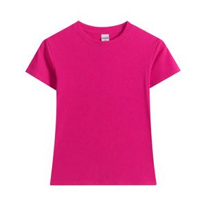 Camisetas de Cuello Redondo Y2K para Mujer, 92% Algodón, 8% Elastano, Tejido Liso Teñido, Transpirable, Ecológico, Elástico, Corte Ajustado - Product Image 4