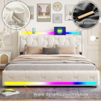 Lit multifonctionnel avec rangement intégré, cadre en velours, éclairage LED RGB, audio Bluetooth, chargeur sans fil, port USB C
