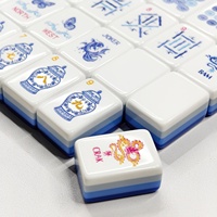 Tuiles de Mahjong en Acrylique Porcelaine Américaine Bleue et Blanche, 160 Pièces, Coffret Cadeau pour la Maison, Cartes en Cristal Polies à la Main, Emballage en Boîte en Carton