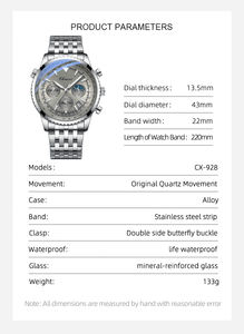 Nouvelle <span class=keywords><strong>montre</strong></span> de luxe pour hommes étanche lumineux Date chronographe homme <span class=keywords><strong>montre</strong></span> Sport Quartz <span class=keywords><strong>acier</strong></span> inoxydable montres pour hommes 928 - Product Image 4