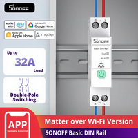 Interrupteur intelligent WiFi Sonoff BASIC-1GSP Matter sur rail DIN, 32A haute puissance, relais de surveillance de la consommation d'énergie, compatible Apple Home Alexa