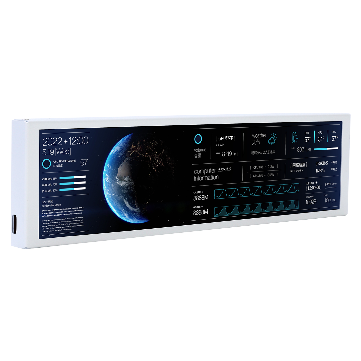 TURZX 9.2 Inch USB-C Secondary Screen, IPS 1920x462 LCD Panel for