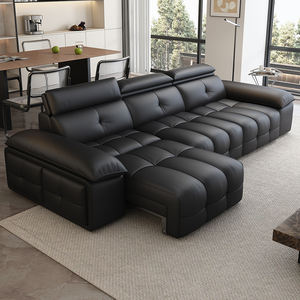 Canapé-<span class=keywords><strong>lit</strong></span> électrique en cuir véritable, fonction, salon, rangée droite, trois places, nouveau noir, extensible et double usage - Product Image 1