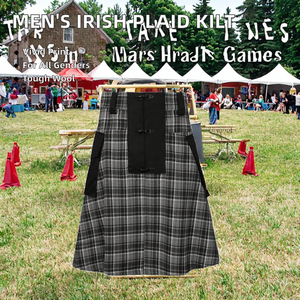 New Spring and Summer Cross-border Unisex Irish Plaid Wool Kilt Apron Scottish Utility <b>Skirt</b> Black Knight - Product Image 2