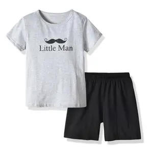 廉价中国服装欧洲风格灰色短袖和黑色短裤长裤男童婴儿服装套装