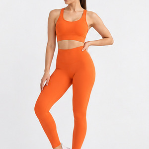 Conjunto de yoga y gimnasio de 2 piezas, 100% poliéster/algodón transpirable, cintura alta, control de abdomen, cintura elástica, hecho a medida, de alta calidad, para mujer. - Product Image 5