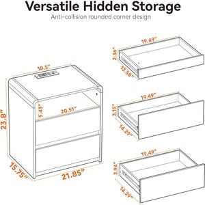 Oransail Modern Nightstand <b>Walnut</b> 23.8 Inches With Hidden Drawers Storage Bedside <b>Table</b> Mid Century Design - Product Image 3