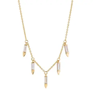 Luxury Shaky Necklace 16" + 2" Extender featuring dangling spikes accented with glistening cubic zirconia baguettes Pendant