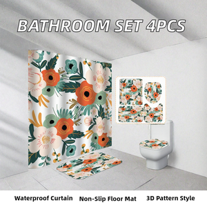 Modern Eco-Friendly Bathroom Shower Curtain Waterproof 3D Carpet Entrance <b>Doormat</b> Four-Piece Set Toilet Seat <b>Customized</b> Shape - Product Image 2