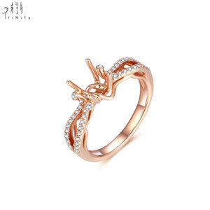 Anillo de compromiso semimontado de oro rosa macizo de 18 quilates con diseño cruzado de moda, el más popular, con diamantes naturales auténticos, para mujer, anillo de boda - Product Image 4