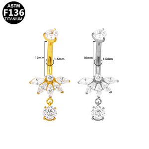 Anneau de nombril en titane F136 avec pendentif papillon incrusté de zircon, bijoux de piercing tendance pour femmes - Product Image 3