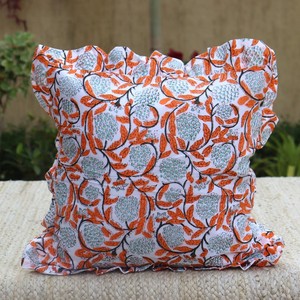 Handmade Luxury Cotton Ruffle Envelope Closure Floral Flock Print Embossed Eco-Friendly Washable 18x18 Inch <b>Cushion</b> <b>Covers</b> - Product Image 5