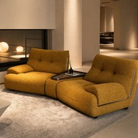 Sofá Seccional Modular Minimalista Italiano, Sofá Combinado Curvo de Tela Bouclé en Dos Tonos con Mesa Lateral para Sala de Estar de Villa