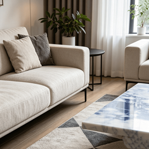 Table basse rectangulaire en <span class=keywords><strong>quartz</strong></span> artisanale, style européen moderne, sculptée sur mesure, en pierre artificielle cannelée, écologique - Product Image 2